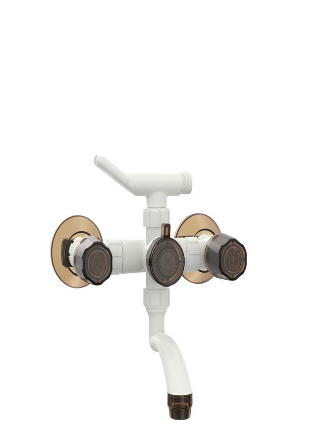 RN PTMT Superior Plastic Faucet 3 in 1 Wall Mixer Telephonic with Crutch Water Tap for Bathroom | Hot & Cold Water Wall Mixer (Hand Shower Set is not included in the package) (White-Hash-Brown-Dual)